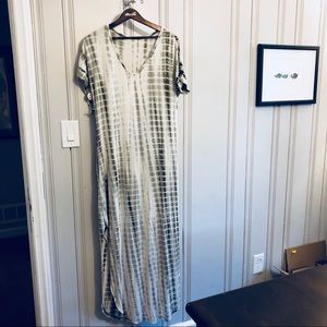 L Jersey green/gray maxi dress
